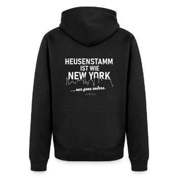 Heusenstamm ist wie New York - Unisex Premium Bio Zip Hoodie - Schwarz - Hinten - Nico (187cm)