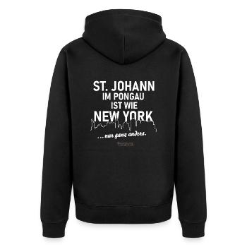St. Johann im Pongau - Unisex Premium Bio Zip Hoodie - Schwarz - Hinten - Nico (187cm)