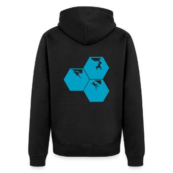 Bouldern Klettern Climbing - Unisex Premium Bio Zip Hoodie - Schwarz - Hinten - Nico (187cm)