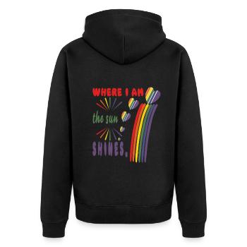 Sonne, Sommer, Stolz, wo immer ich bin. - Unisex Premium Bio Zip Hoodie - Schwarz - Hinten - Nico (187cm)