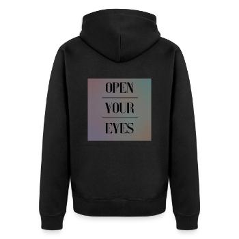 open your eyes - Unisex Premium Bio Zip Hoodie - Schwarz - Hinten - Nico (187cm)