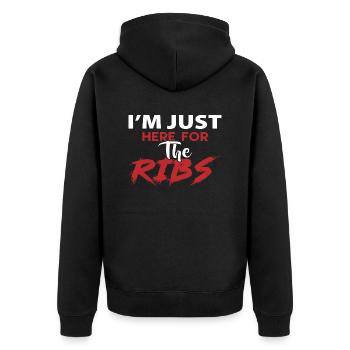 I´m just here for the Ribs - Unisex Premium Bio Zip Hoodie - Schwarz - Hinten - Nico (187cm)