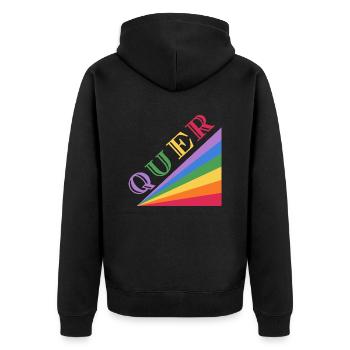 QUER Regenbogen - Unisex Premium Bio Zip Hoodie - Schwarz - Hinten - Nico (187cm)