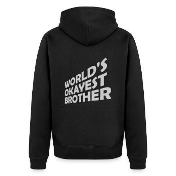 Logo Worlds okayest Brother - Unisex Premium Bio Zip Hoodie - Schwarz - Hinten - Nico (187cm)