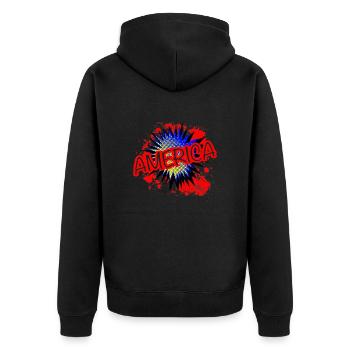 Amerika Rot Weiß und Blau Cartoon Ausruf - Unisex Premium Bio Zip Hoodie - Schwarz - Hinten - Nico (187cm)