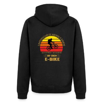 Unterschätze niemals einen alten Mann mit E Bike - Unisex Premium Organic Zip Hoodie - black - Back - Nico (187cm)