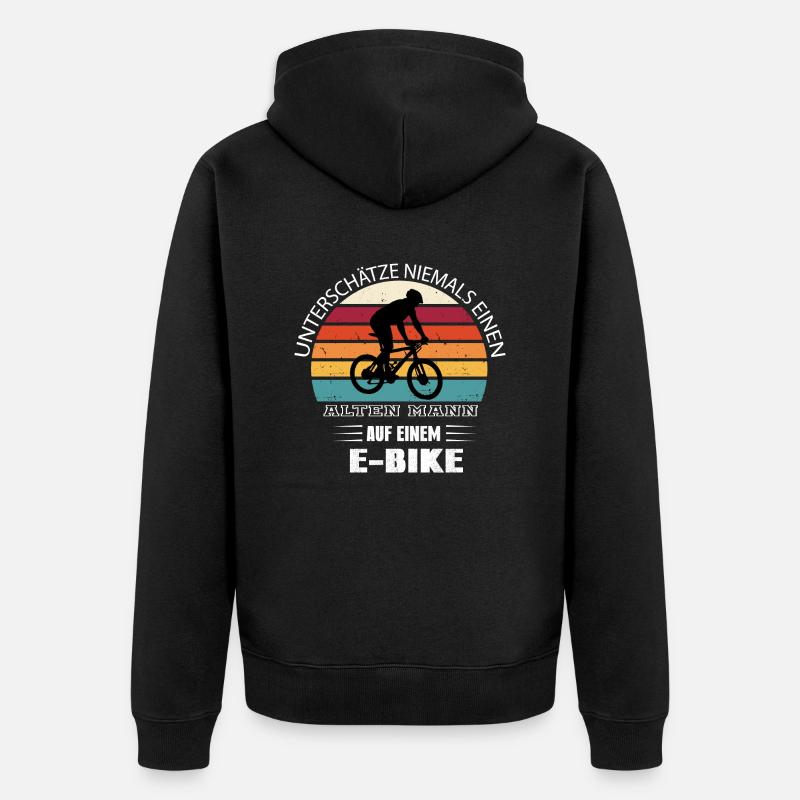 Alter Mann mit E-Bike - Unisex Premium Bio Zip Hoodie - Schwarz