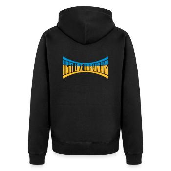 fight like ukrainians Zitat - Unisex Premium Bio Zip Hoodie - Schwarz - Hinten - Nico (187cm)