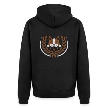 Emblem Lorbeerkranz Hund Design - Unisex Premium Bio Zip Hoodie - Schwarz - Hinten - Nico (187cm)