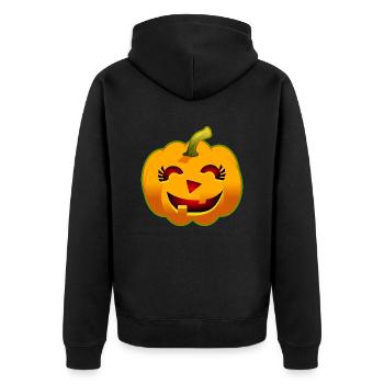 Halloween-Kürbis – Lächelnd - Unisex Premium Bio Zip Hoodie - Schwarz - Hinten - Nico (187cm)
