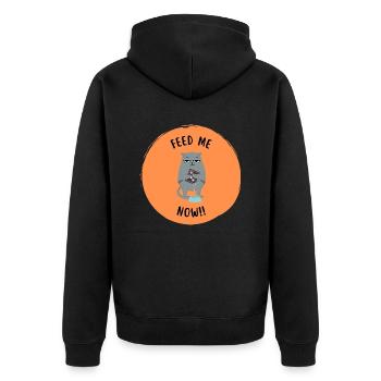 Angry Cat - Feed me now - Hangry - Unisex Premium Bio Zip Hoodie - Schwarz - Hinten - Nico (187cm)