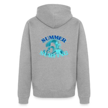 Surfen - Unisex Premium Bio Zip Hoodie - Grau meliert - Hinten - Nico (187cm)