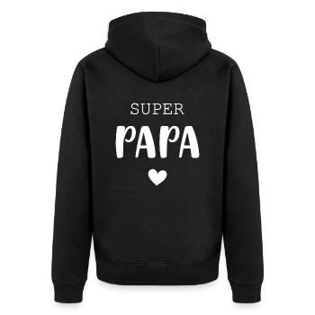 Super Papa mit Herz - Unisex Premium Bio Zip Hoodie - Schwarz - Hinten - Nico (187cm)