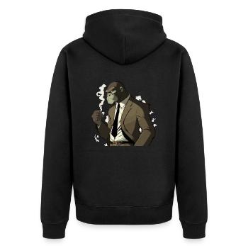Arko, der Zigarrengorilla - Unisex Premium Bio Zip Hoodie - Schwarz - Hinten - Nico (187cm)
