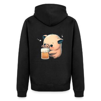Süsser Schwein trinkt BIer - Unisex Premium Bio Zip Hoodie - Schwarz - Hinten - Nico (187cm)