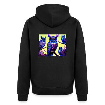 Owl - Unisex Premium Organic Zip Hoodie - black - Back - Nico (187cm)