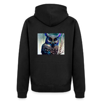 Owl - Unisex Premium Organic Zip Hoodie - black - Back - Nico (187cm)