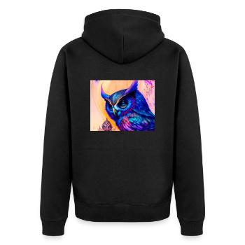 Owl - Unisex Premium Organic Zip Hoodie - black - Back - Nico (187cm)