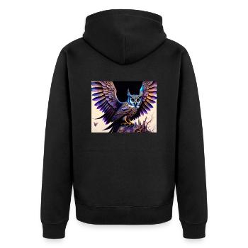 Owl - Unisex Premium Organic Zip Hoodie - black - Back - Nico (187cm)