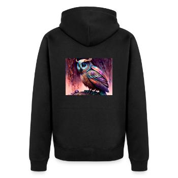 Owl - Unisex Premium Organic Zip Hoodie - black - Back - Nico (187cm)
