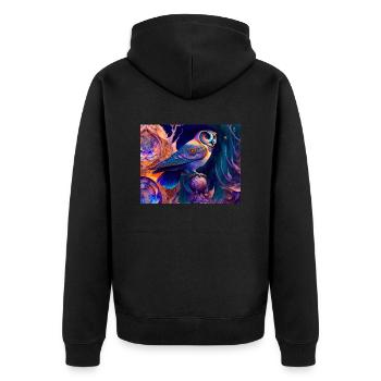 Owl - Unisex Premium Organic Zip Hoodie - black - Back - Nico (187cm)