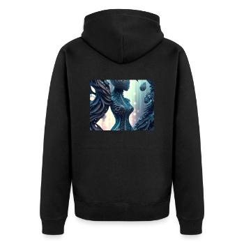 Baum Frau - Unisex Premium Bio Zip Hoodie - Schwarz - Hinten - Nico (187cm)