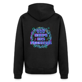 God Keeps His Promises 2 - Unisex Premium Bio Zip Hoodie - Schwarz - Hinten - Nico (187cm)
