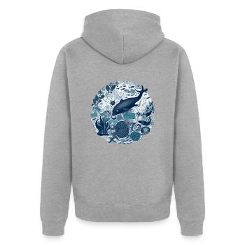 Wunder des Ozeans - Unisex Premium Bio Zip Hoodie - Grau meliert - Hinten - Nico (187cm)