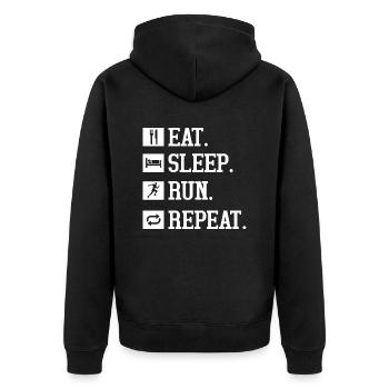 Eat. Sleep. Run. Repeat. Running Marathon Trail - Unisex Premium Bio Zip Hoodie - Schwarz - Hinten - Nico (187cm)
