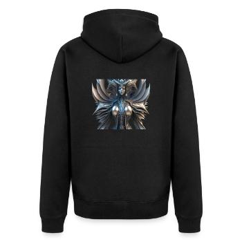 Eiserne Jungfrau - Unisex Premium Bio Zip Hoodie - Schwarz - Hinten - Nico (187cm)