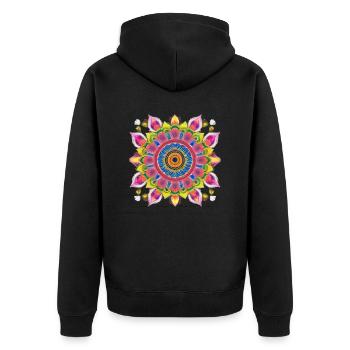 Botanical Mandala Ölgemälde - Unisex Premium Bio Zip Hoodie - Schwarz - Hinten - Nico (187cm)