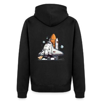 Playful Cartoon Space Shuttle - Unisex Premium Organic Zip Hoodie - black - Back - Nico (187cm)