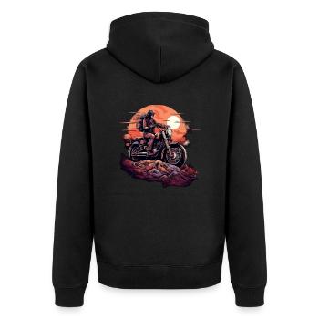 Zak the biker under the moon - Unisex Premium Organic Zip Hoodie - black - Back - Nico (187cm)