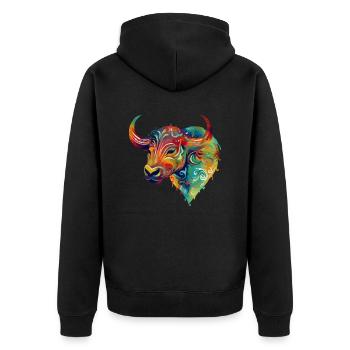 Bullo der Stier - Unisex Premium Bio Zip Hoodie - Schwarz - Hinten - Nico (187cm)
