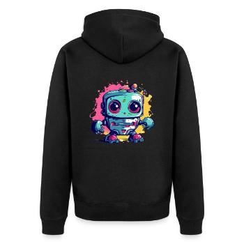 Blockieren Sie den kawaiianischen Roboter - Unisex Premium Bio Zip Hoodie - Schwarz - Hinten - Nico (187cm)