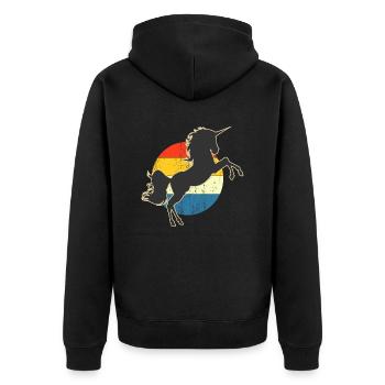Einhorn Retro Sonnenuntergang - Unisex Premium Bio Zip Hoodie - Schwarz - Hinten - Nico (187cm)