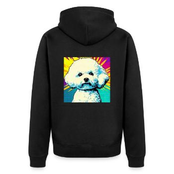 Bichon Frisé Pop Art - Unisex Premium Bio Zip Hoodie - Schwarz - Hinten - Nico (187cm)
