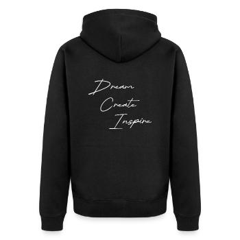 Dream Create Inspire white - Unisex Premium Bio Zip Hoodie - Schwarz - Hinten - Nico (187cm)