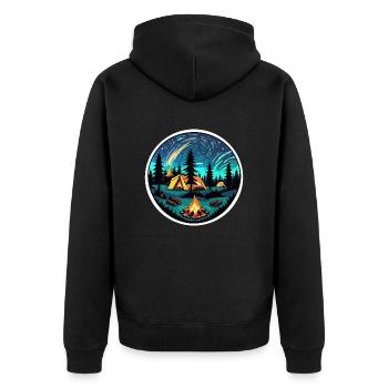 Camping, Zelt und Lagerfeuer - Unisex Premium Bio Zip Hoodie - Schwarz - Hinten - Nico (187cm)