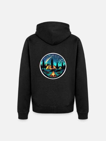 Camping, tent and campfire - Unisex Premium Organic Zip Hoodie - black