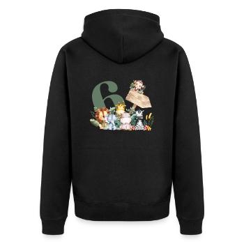 6e anniversaire personnalisé safari - Veste à capuche bio Premium Unisexe - noir - Dos - Nico (187cm)