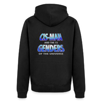 Cis-Man - Mann-80er Jahre Satire-Geschlecht-Ver.1 - Unisex Premium Bio Zip Hoodie - Schwarz - Hinten - Nico (187cm)