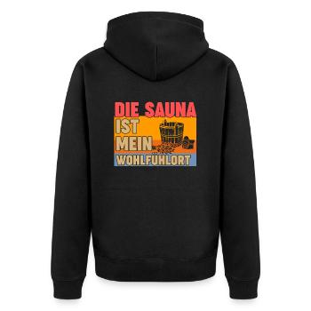 Wellness Saunagänger Saunieren Saunierer Sauna - Unisex Premium Bio Zip Hoodie - Schwarz - Hinten - Nico (187cm)