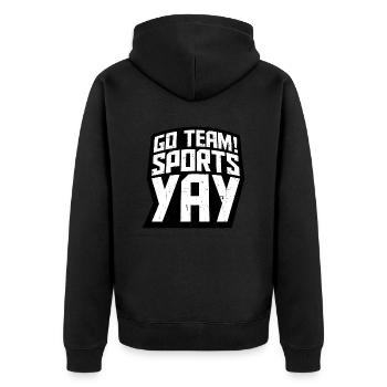 Go Team Sports Yay Lustiger Sport Fan Witz Spruch - Unisex Premium Bio Zip Hoodie - Schwarz - Hinten - Nico (187cm)