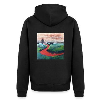 roter Flussverlauf - Unisex Premium Bio Zip Hoodie - Schwarz - Hinten - Nico (187cm)