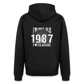 Vintage 1987 Retro 37 Years Old - I'm Not Old, - Unisex Premium Organic Zip Hoodie - black - Back - Nico (187cm)
