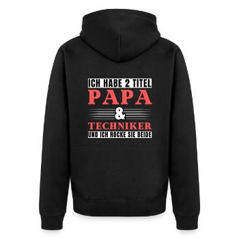 Ich habe 2 Titel Papa und Techniker - Unisex Premium Bio Zip Hoodie - Schwarz - Hinten - Nico (187cm)