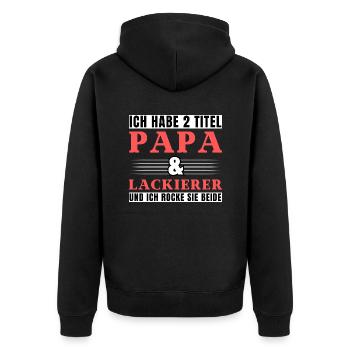 Ich habe 2 Titel Papa und Lackierer - Unisex Premium Bio Zip Hoodie - Schwarz - Hinten - Nico (187cm)