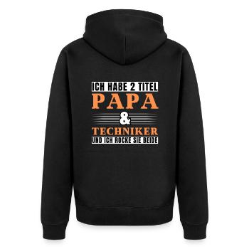 Ich habe 2 Titel Papa und Techniker - Unisex Premium Bio Zip Hoodie - Schwarz - Hinten - Nico (187cm)