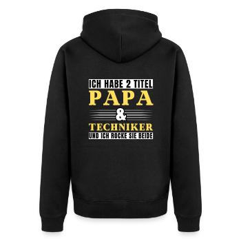 Ich habe 2 Titel Papa und Techniker - Unisex Premium Bio Zip Hoodie - Schwarz - Hinten - Nico (187cm)